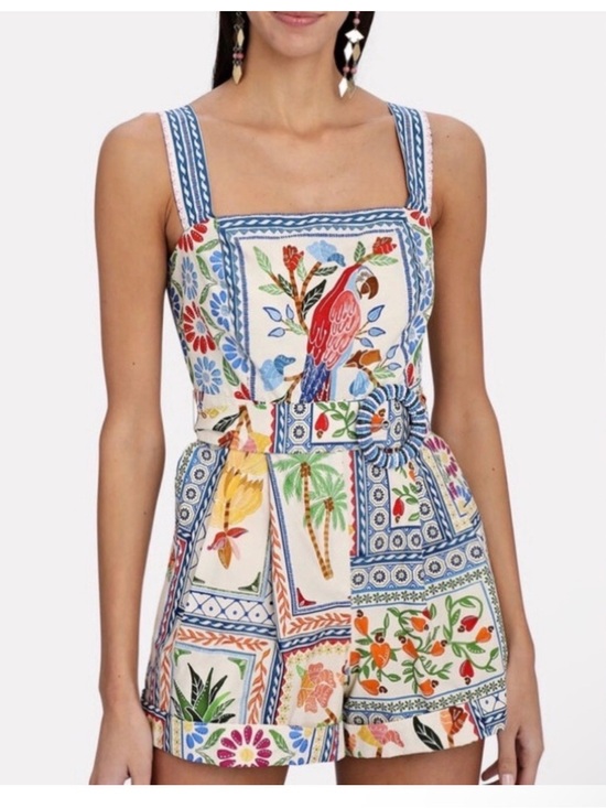 House of Harlow 1960 Pants - House of Harlow 1960 Blue, Red, Green Tropical Printed Romper